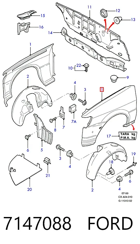 Крило переднє ліве 7147088 Ford