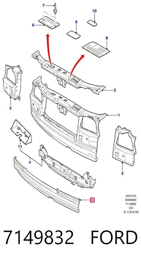 Супорт радіатора нижній/монтажна панель кріплення фар 7149832 Ford