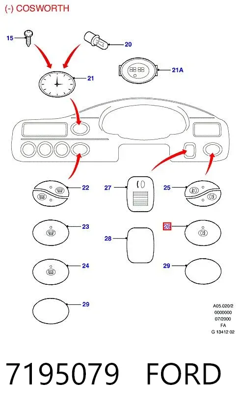 Кнопка ввімкнення протитуманних фар, задніх 7195079 Ford