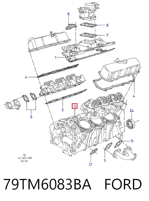 Прокладка головки блока циліндрів (ГБЦ), ліва 79TM6083BA Ford
