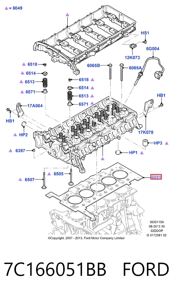 Прокладка ГБЦ 7C166051BB Ford