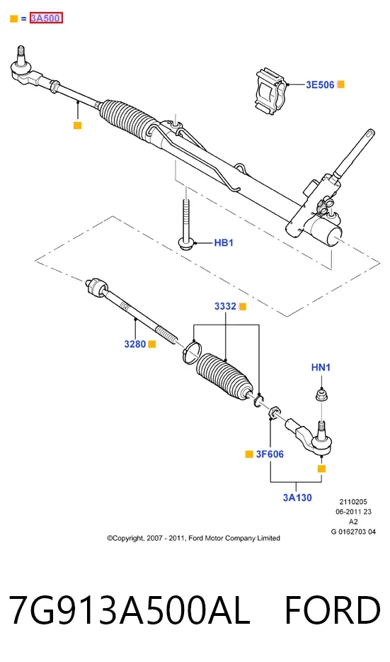 Рульова рейка 7G913A500AL Ford