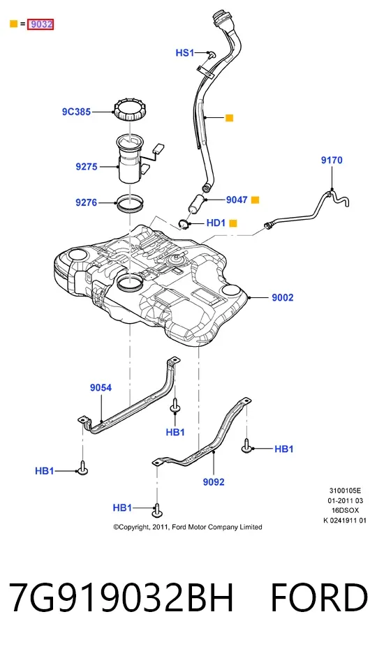 Шланг заливної горловини, паливного бака 7G919032BH Ford