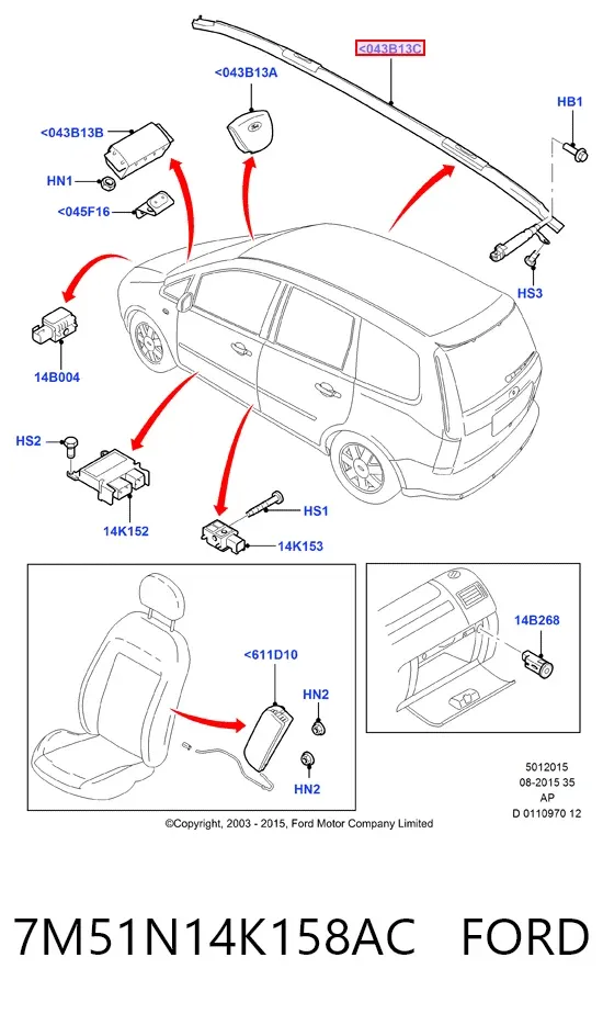 Подушка безпеки, збоку, права, AIRBAG 7M51N14K158AC Ford