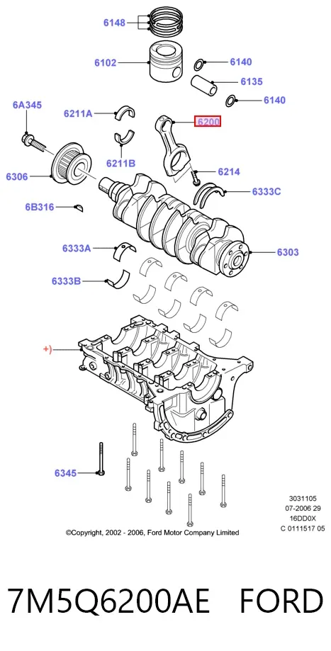 Шатун поршня двигуна 7M5Q6200AE Ford