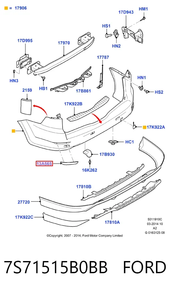 Катафот (відбивач) заднього бампера, правий 7S71515B0BB Ford