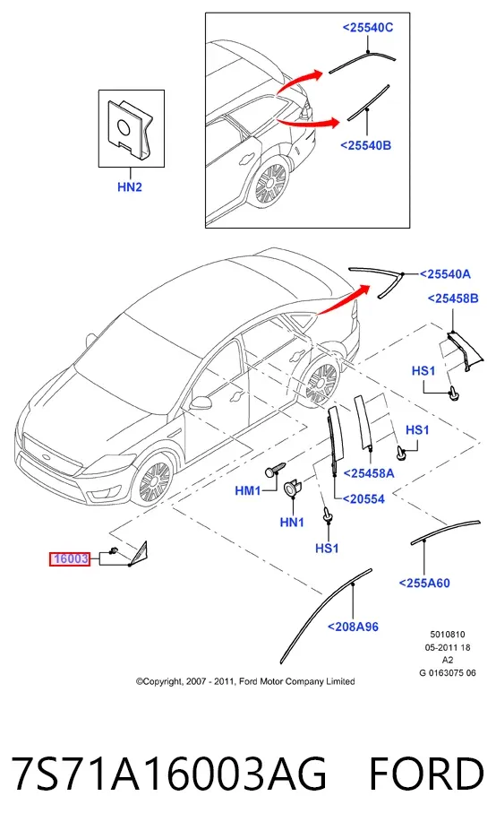 Накладка дзеркала заднього виду, права 7S71A16003AG Ford