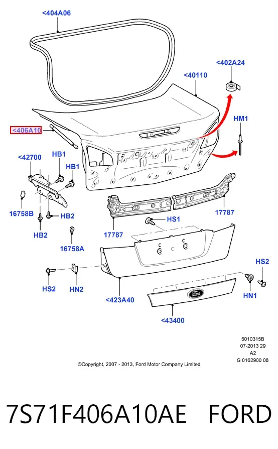 Амортизатор багажника 7S71F406A10AE Ford