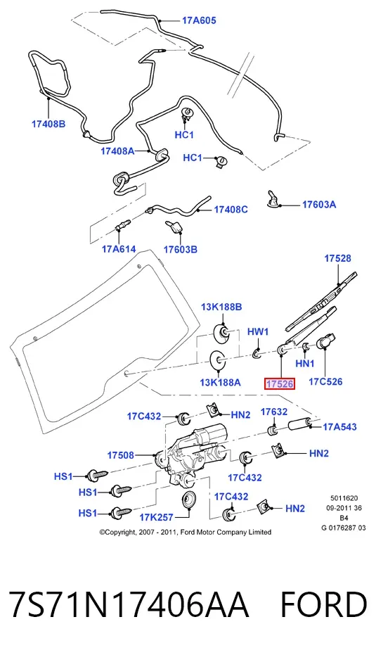 Важіль-поводок склоочисника заднього скла 7S71N17406AA Ford