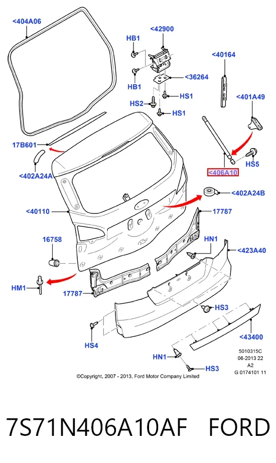 Амортизатор багажника 7S71N406A10AF Ford