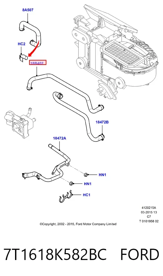 Шланг радіатора опалювача/пічки, подача 7T1618K582BC Ford