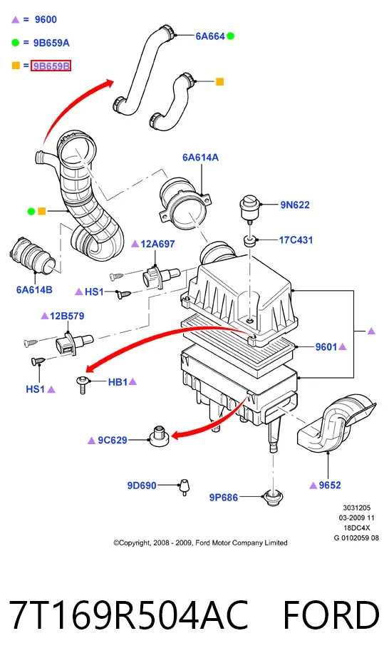 Патрубок витратоміра повітря 7T169R504AC Ford
