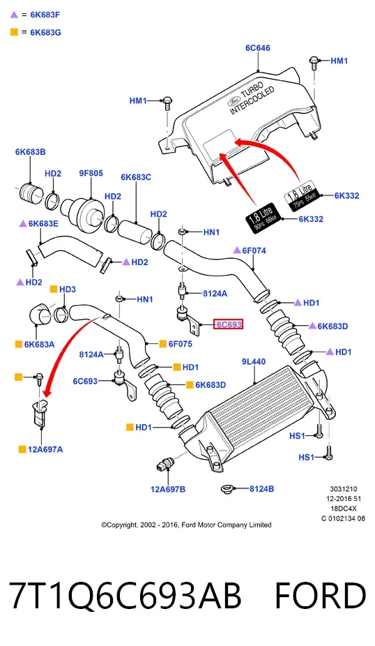 Кронштейн патрубка інтеркулера 7T1Q6C693AB Ford