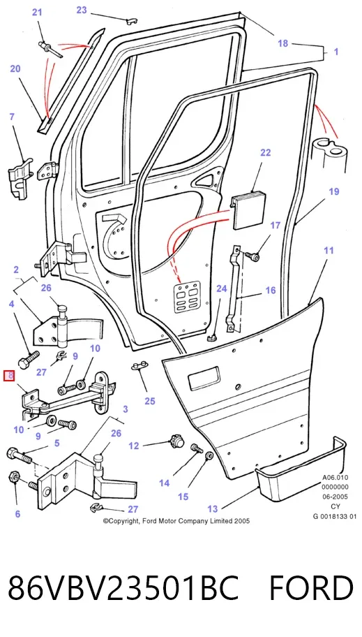 Обмежувач відкриття дверей, передній лівий 86VBV23501BC Ford