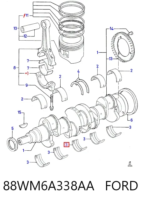 Вкладиші колінвала, корінні, комплект, стандарт (STD) 88WM6A338AA Ford