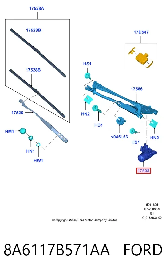 Двигун склоочисника лобового скла (трапеції) 8A6117B571AA Ford