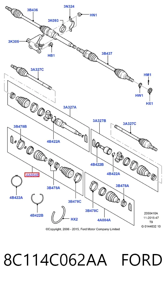 Пильники ШРКШів передній піввісі, комплект 8C114C062AA Ford