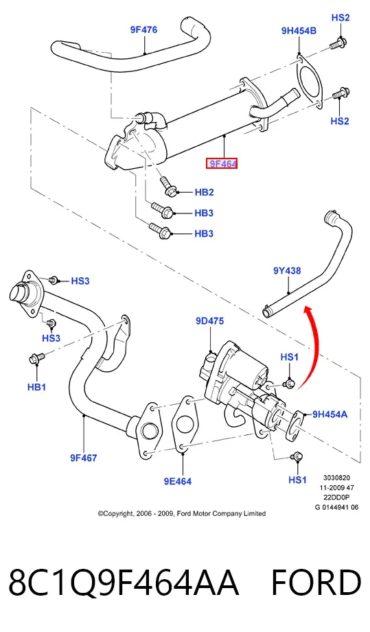 Радіатор системи EGR рециркуляції вихлопних газів 8C1Q9F464AA Ford