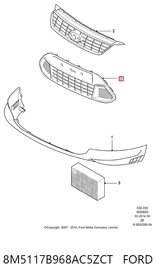 Решітка переднього бампера 8M5117B968AC5ZCT Ford