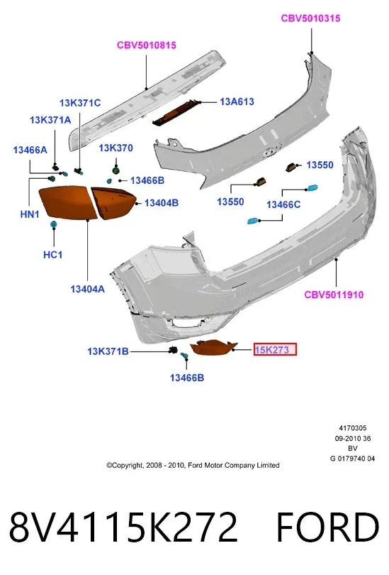 Фара протитуманна задня, права 8V4115K272 Ford