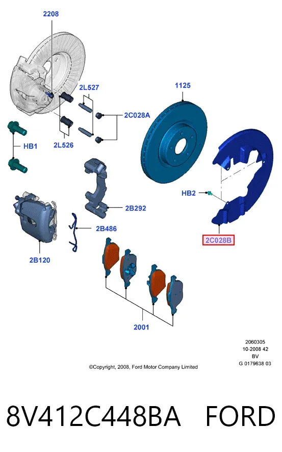 Захист гальмівного диска, переднього, правого 8V412C448BA Ford
