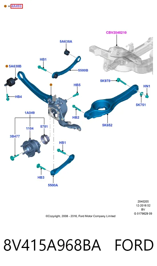 Цапфа - поворотний кулак передній, лівий 8V415A968BA Ford
