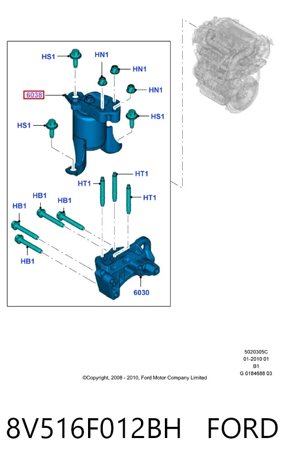 Подушка (опора) двигуна, права 8V516F012BH Ford