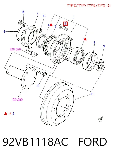 Шпилька колісна, задня 92VB1118AC Ford
