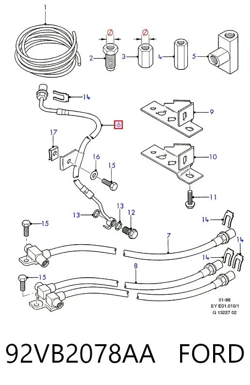 Шланг гальмівний передній, правий 92VB2078AA Ford