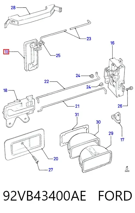 Ручка задньої (двостулкової) двері права зовнішня 92VB43400AE Ford