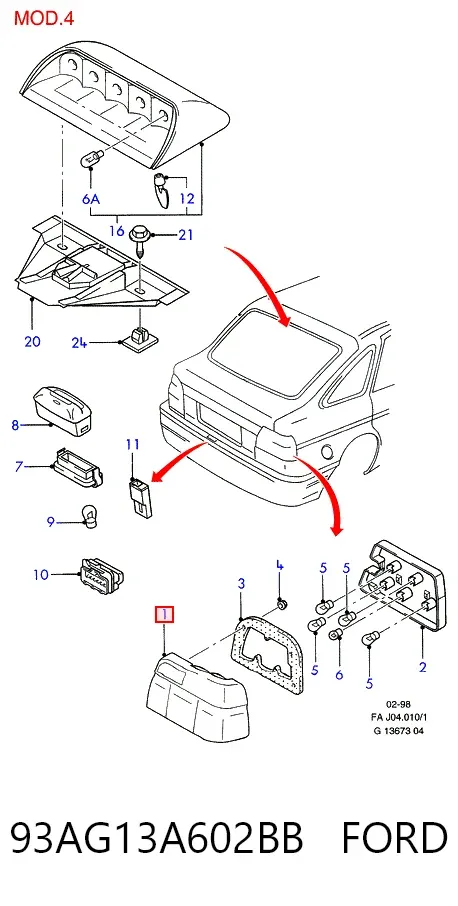 Задня права фара 93AG13A602BB Ford