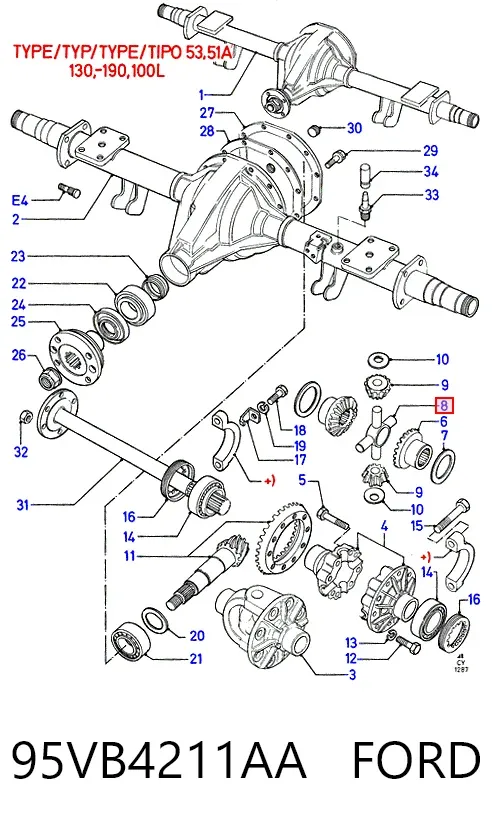 Вісь сателітів редуктора заднього 95VB4211AA Ford