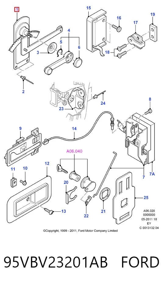 Склопідйомник передньої лівої двері 95VBV23201AB Ford