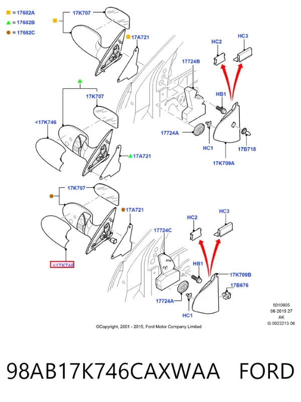 Накладка дзеркала заднього виду, права 98AB17K746CAXWAA Ford