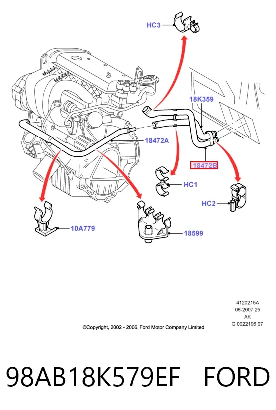Шланг радіатора опалювача/пічки, подача 98AB18K579EF Ford