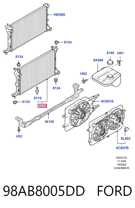 Радіатор 98AB8005DD Ford