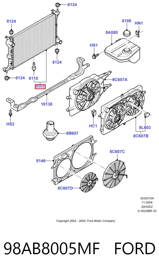 Радіатор 98AB8005MF Ford