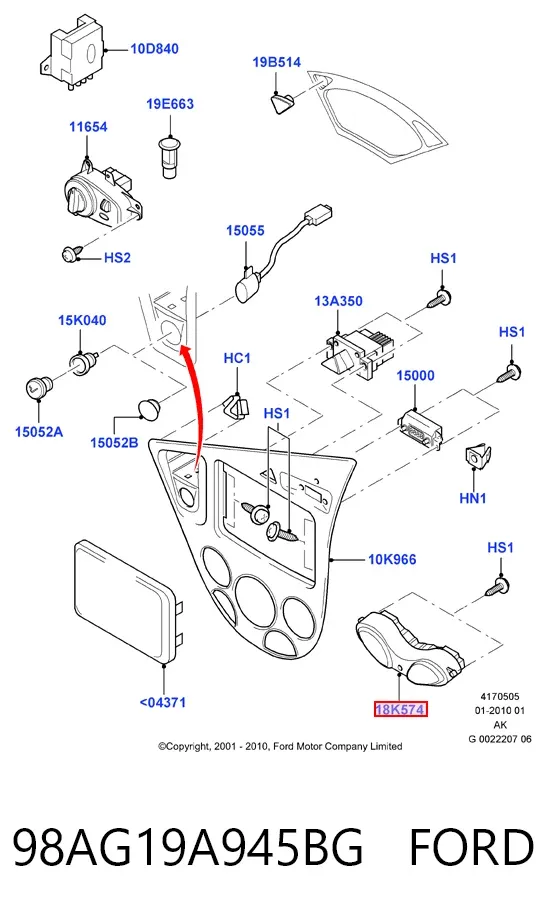 Кнопка увімкнення кондиціонера 98AG19A945BG Ford