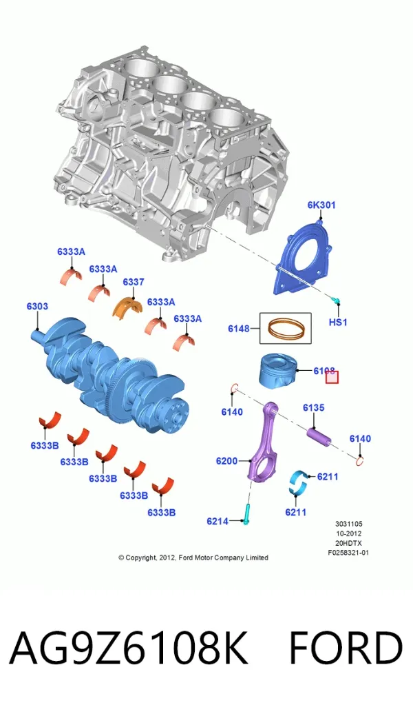 Поршень з пальцем без кілець, 2-й ремонт (+0,50) AG9Z6108K Ford