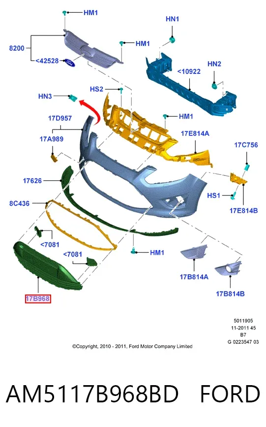 Решітка переднього бампера AM5117B968BD Ford