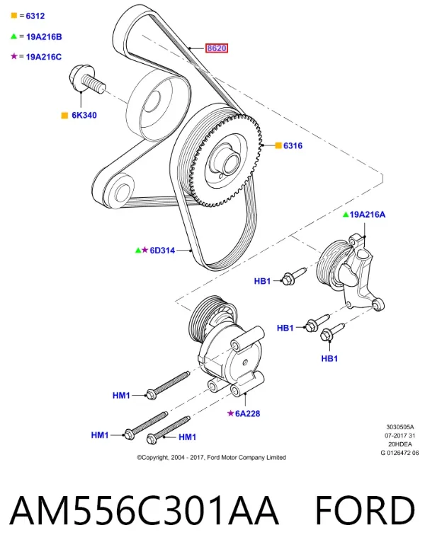 Ремінь генератора AM556C301AA Ford