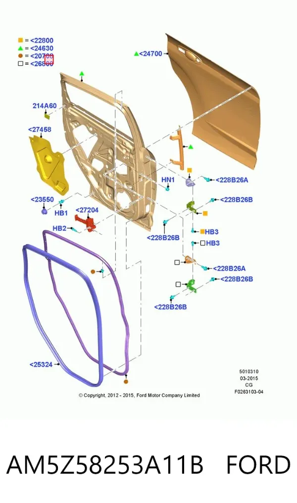 Ущільнювач двері задньої лівої (на двері) AM5Z58253A11B Ford