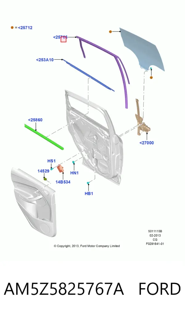 Направляюча скла рамки двері, задньої лівої AM5Z5825767A Ford