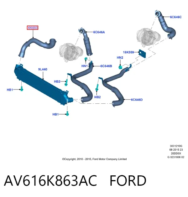 Шланг/патрубок интеркуллера AV616K863AC Ford
