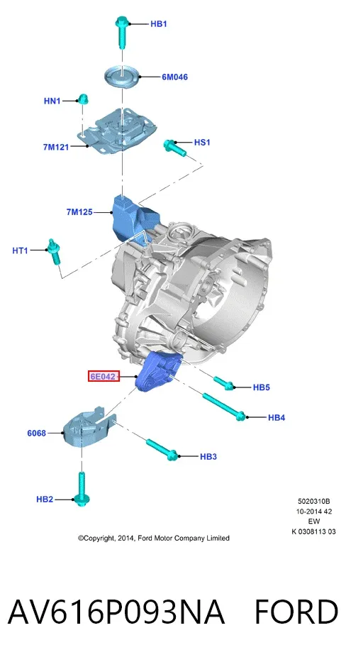 Кронштейн подушки КПП AV616P093NA Ford