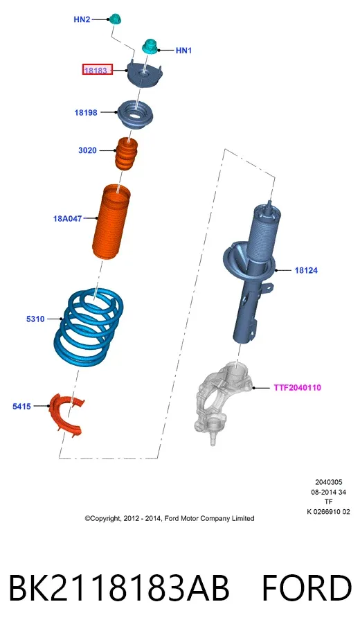 Опора амортизатора переднього BK2118183AB Ford
