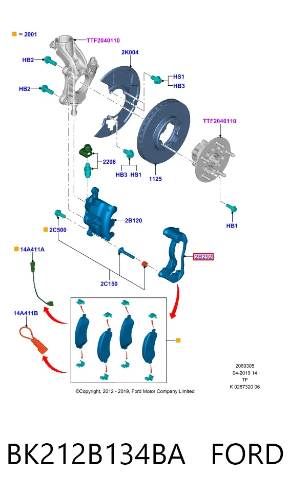 Скоба супорту переднього BK212B134BA Ford