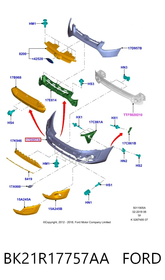 Передній бампер BK21R17757AA Ford