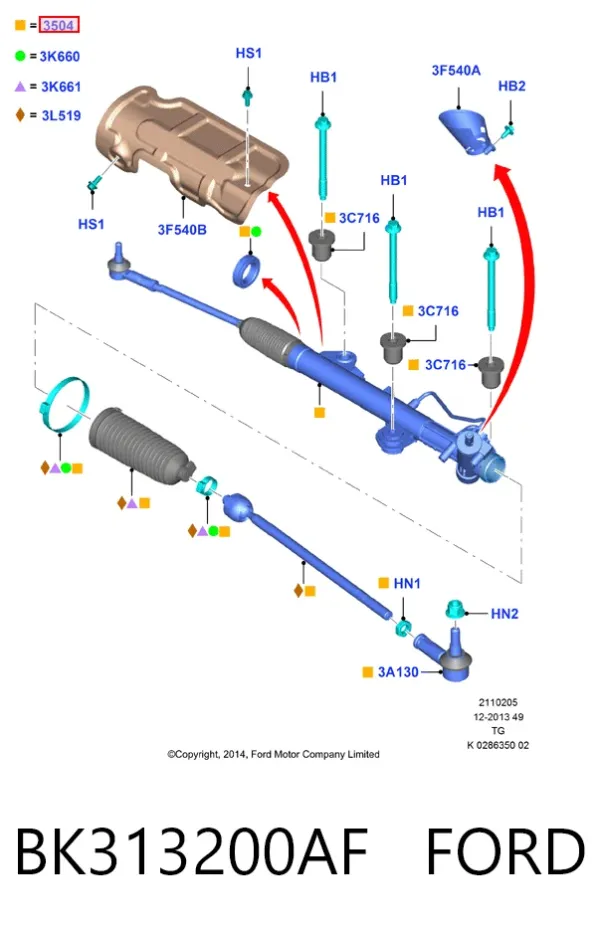 Рульова рейка BK313200AF Ford