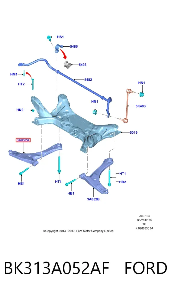 Важіль передньої підвіски нижній, правий BK313A052AF Ford